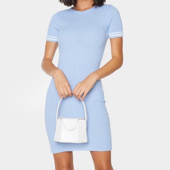 PrettyLittleThing Dresses & Skirts - PLT Blue Stripe Sleeve Knitted Mini Dress